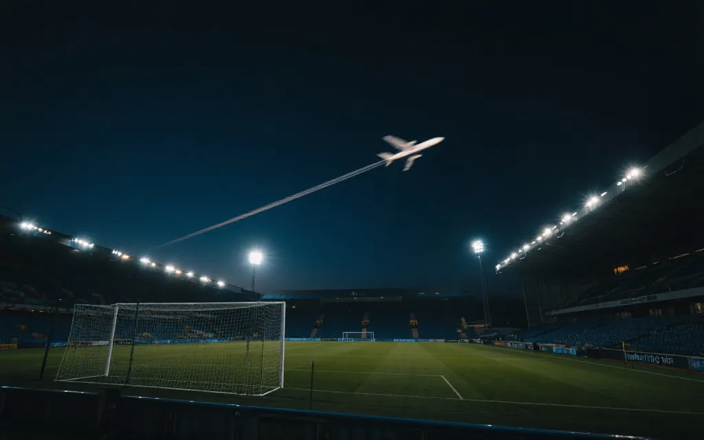 夜间球场灯光与旅行疲劳的电影感画面